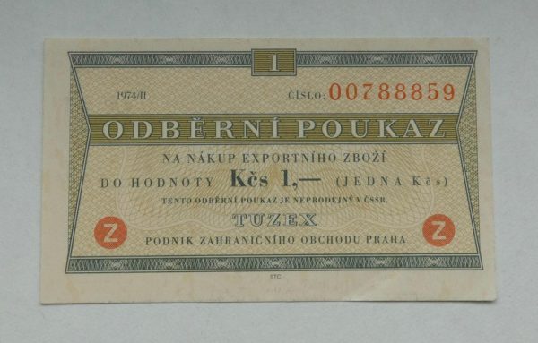 Tuzex - odběrní poukaz 1 Kčs 1974/II